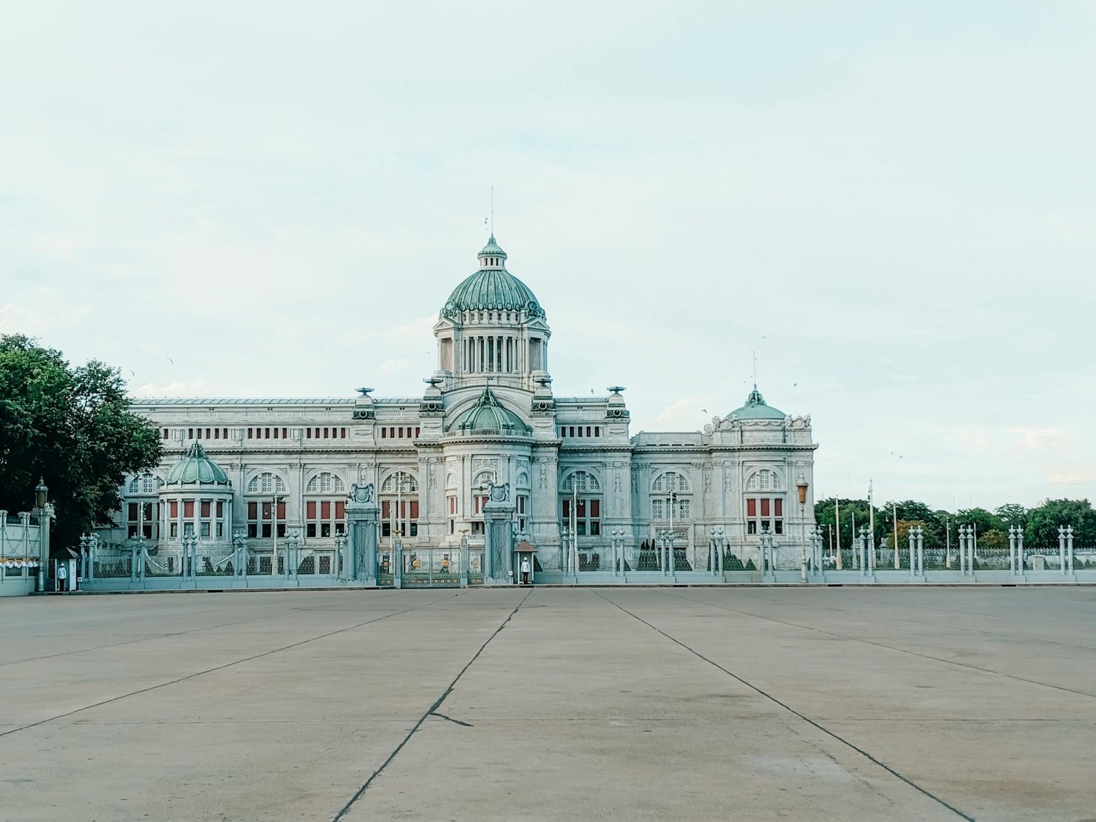 Front view of the Ananta Samakhom Throne Hall in Bangkok, Thailand, under a clear sky.